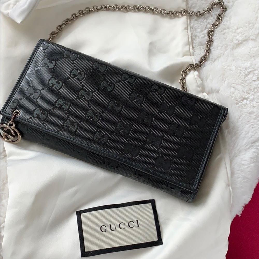 Black & Silver Guccisima Gucci wallet on a chain